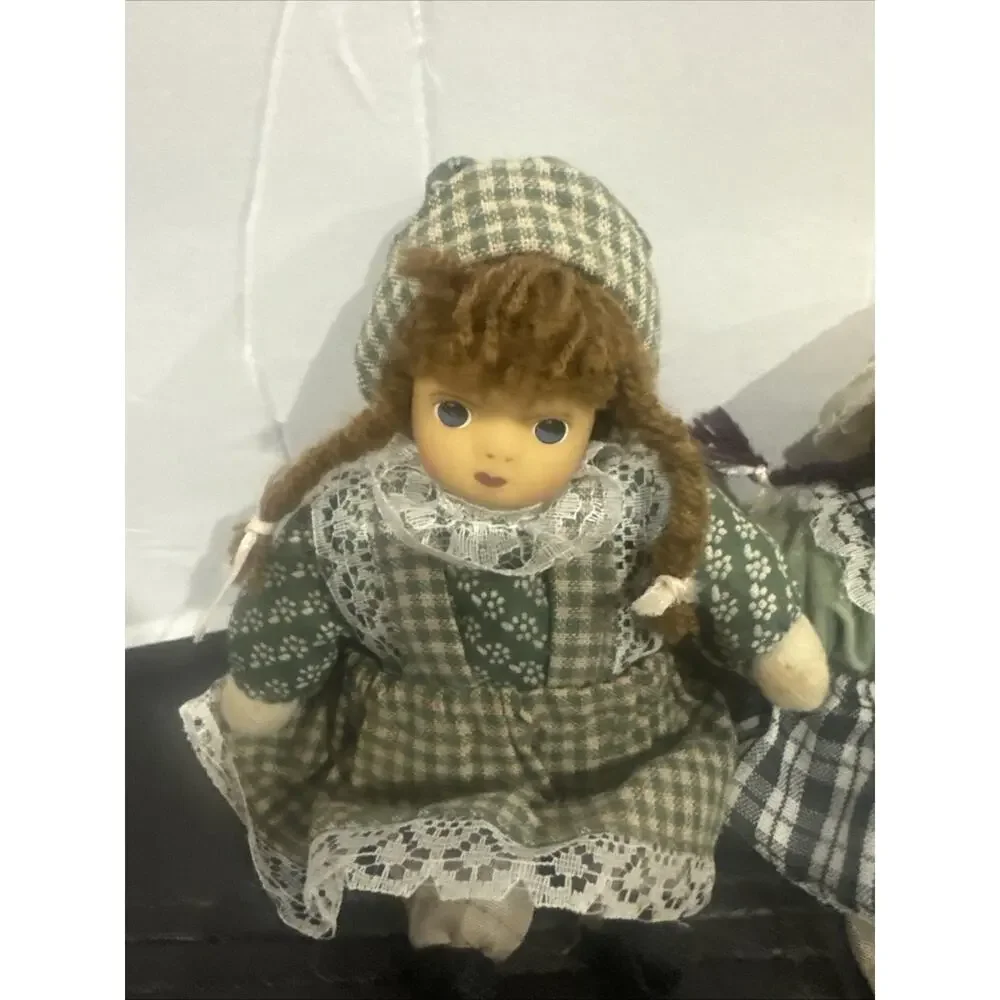 5” Lot of 2 Vintage Porcelain Head Cloth Body Country Dolls Farmhouse Decor Pair